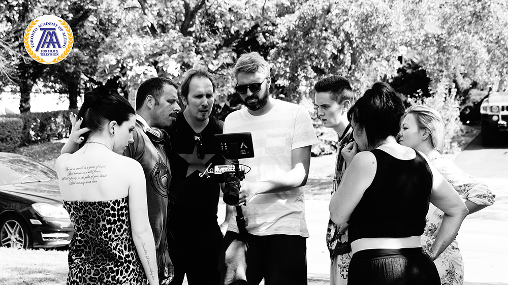 Film acting students training on camera